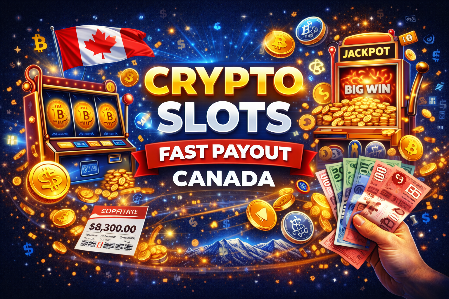 best crypto slots fast payout Canada on a futuristic digital background